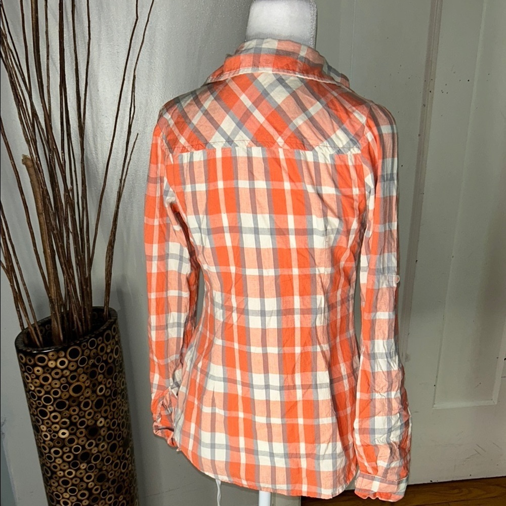 love, Fire Vibrant Orange and Gray Plaid Shirt - Picture 8 of 11